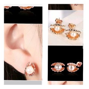 shell Pearl Earrings 18k Rose Gold Filled
